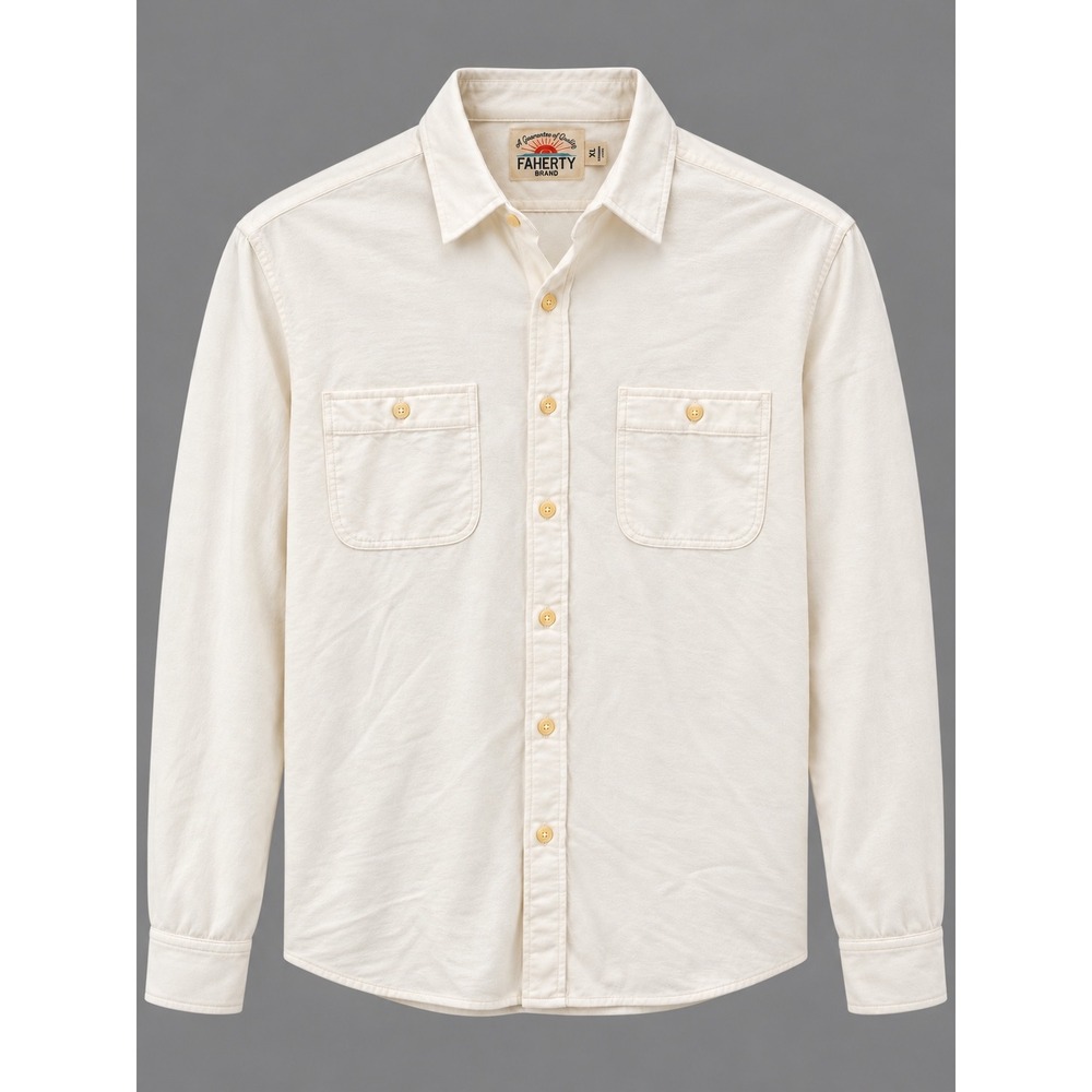 Faherty Brand Mens XL Organic Cotton Movement Shirt Ivory Long Sleeve Button Up